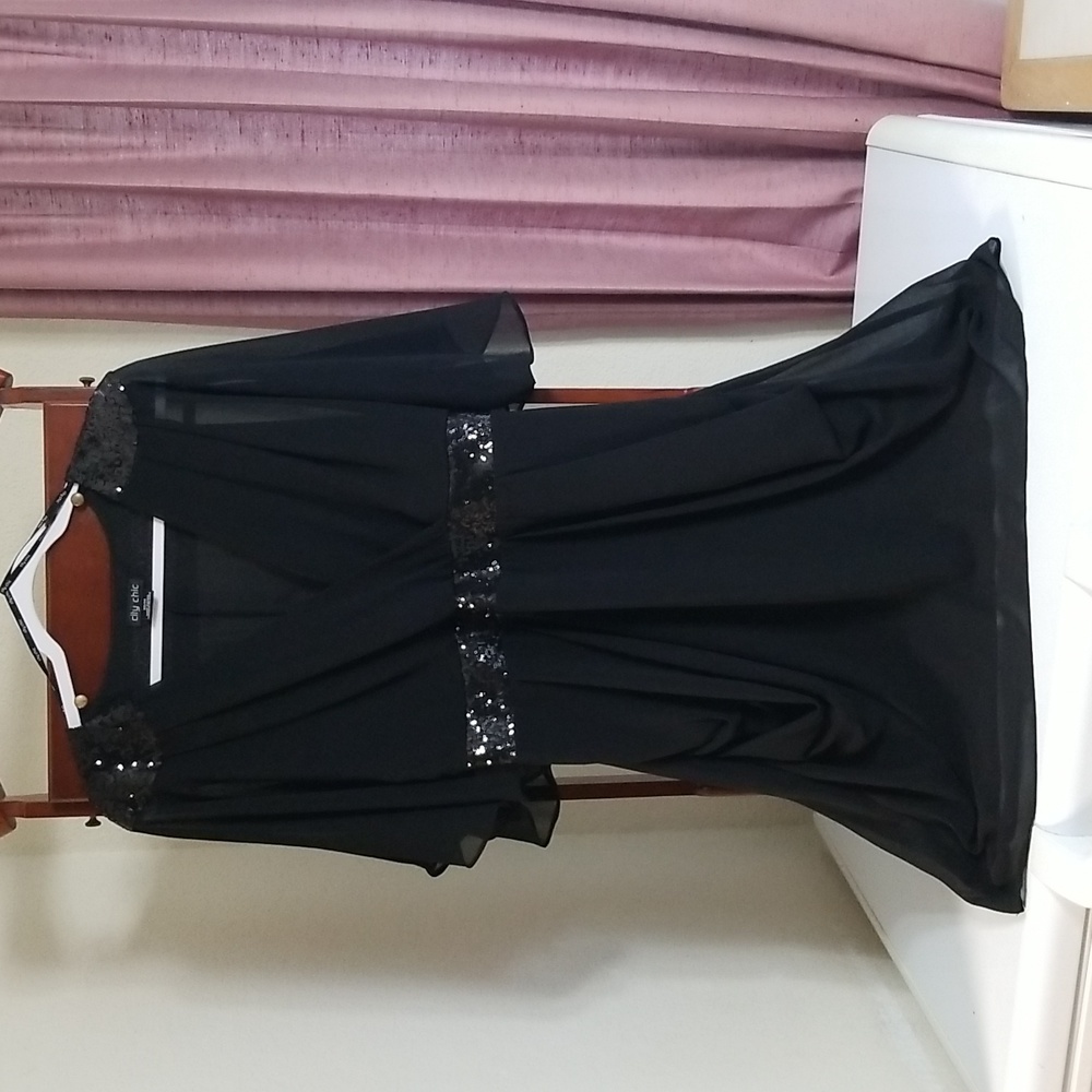 Formal black dressy Dress with Seguin on waist and shoulders